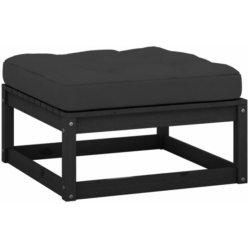 

Reposapiés de jardín con cojín negro madera maciza de pino - Negro - Youthup