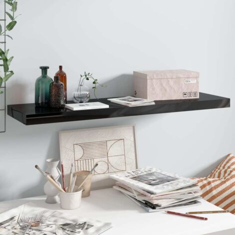 YOUTHUP Scaffale a Parete Nero Lucido 90x23,5x3,8 cm in MDF