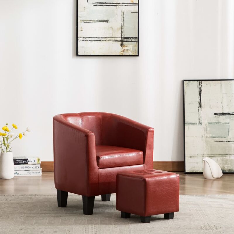 Youthup - Sessel mit Fußhocker Weinrot Kunstleder - Rot