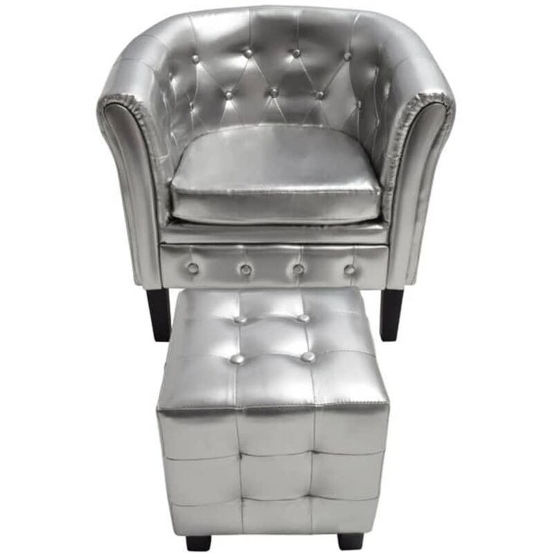 Youthup - Sessel mit Fußhocker Silbern Kunstleder - Silber