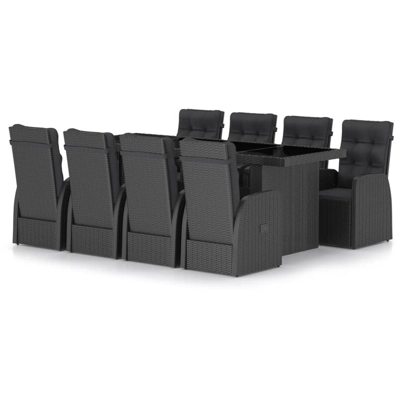 

Set comedor de jardín 9 piezas y cojines ratán sintético negro - Negro - Youthup