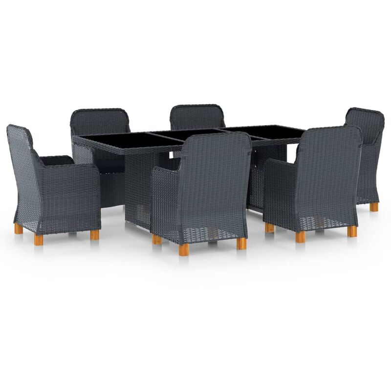 

Set comedor jardín 7 pzas cojines ratán sintético gris oscuro - Gris - Youthup