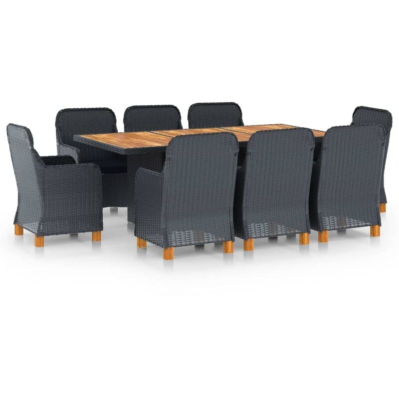 

Set comedor jardín 9 pzas cojines ratán sintético gris oscuro - Gris - Youthup