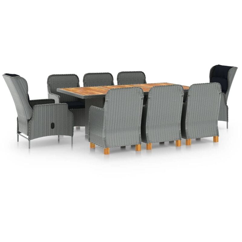 

Set comedor jardín 9 pzas y cojines ratán sintético gris claro - Gris - Youthup