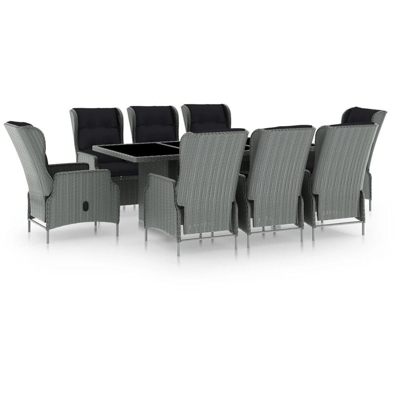 

YOUTHUP Set comedor jardín 9 pzas y cojines ratán sintético gris claro - Gris