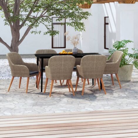 YOUTHUP Set da Pranzo per Giardino 7 pz con Cuscini Marrone