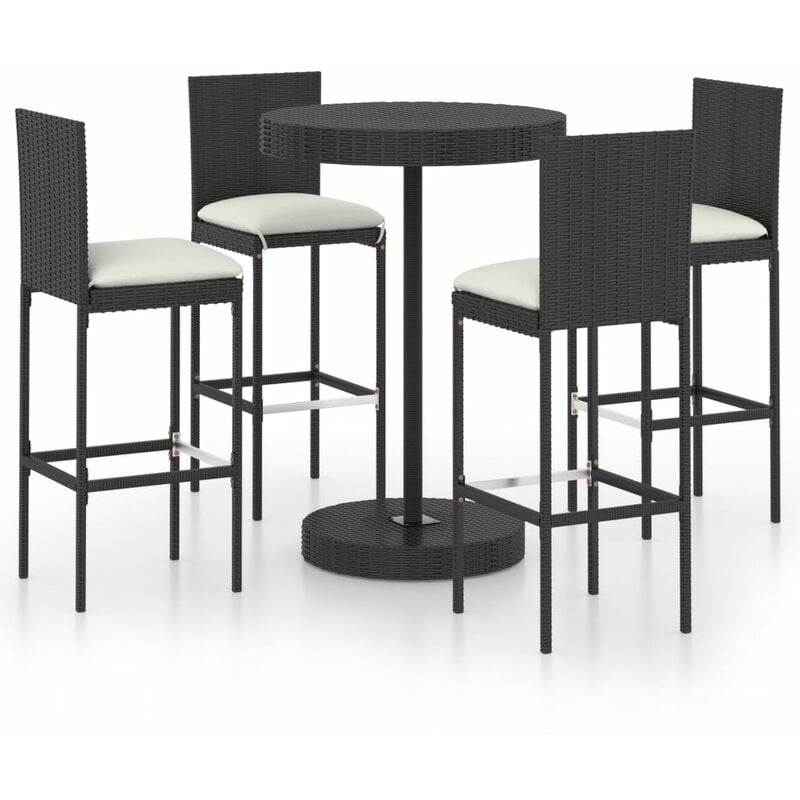 

Set de bar para jardín 5 pzas y cojines ratán sintético negro - Negro - Youthup