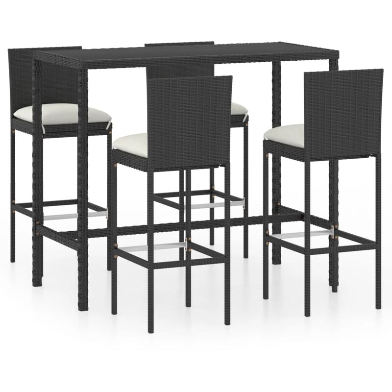 

Set de bar para jardín 5 pzas y cojines ratán sintético negro - Negro - Youthup