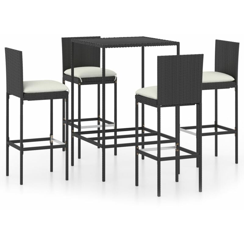 

Set de bar para jardín 5 pzas y cojines ratán sintético negro - Negro - Youthup