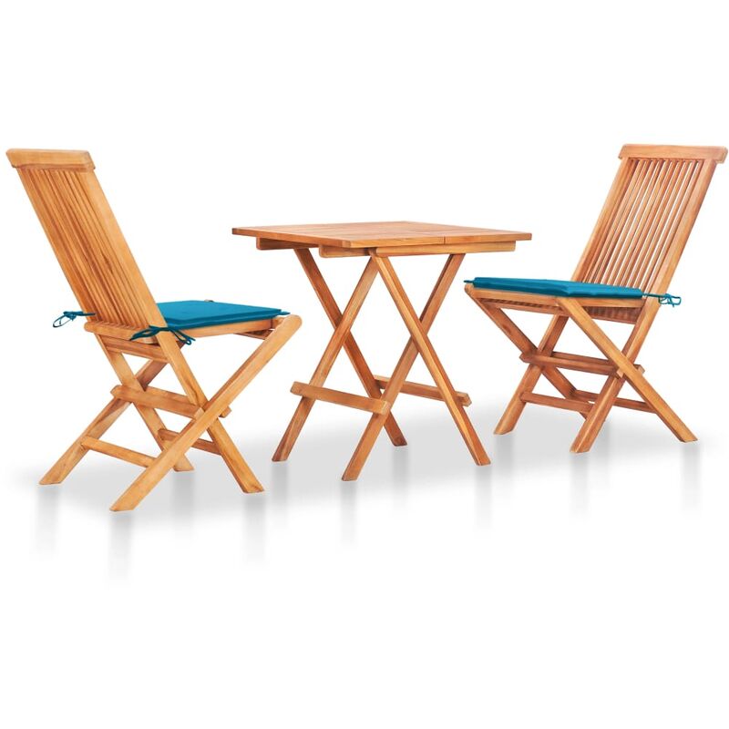 

YOUTHUP Set de bistró 3 piezas con cojines azul madera maciza teca