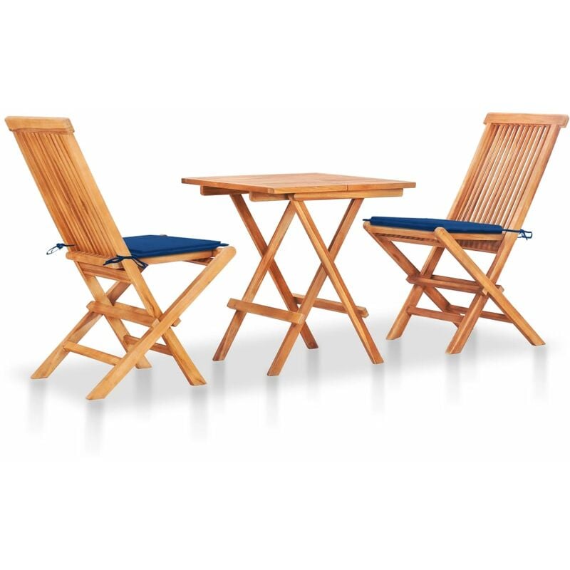 

YOUTHUP Set de bistró 3 pzas con cojines azul real madera maciza teca