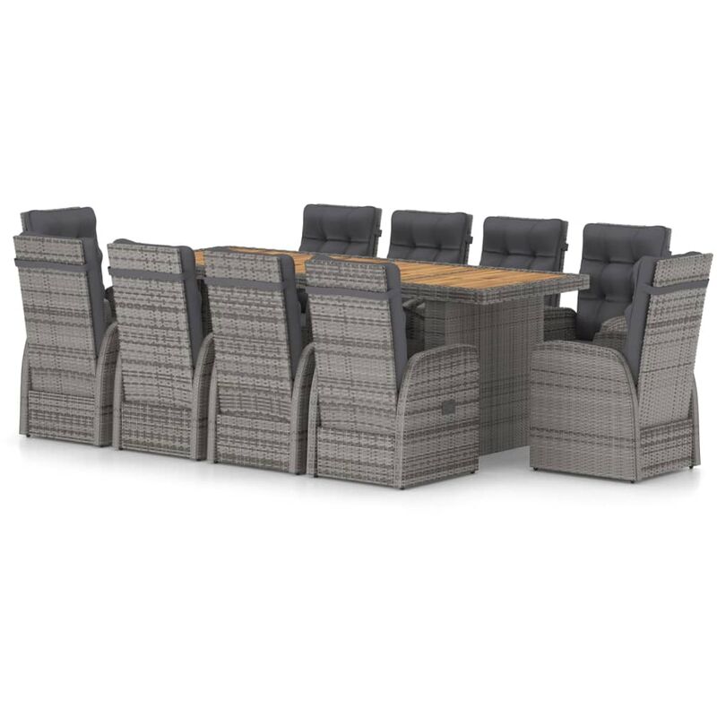 

Set de comedor de jardín 11 pzas ratán sintético y cojines gris - Gris - Youthup