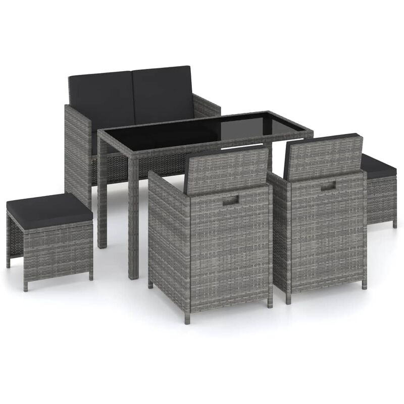 

Set de comedor de jardín 6 pzas y cojines ratán sintético gris - Gris - Youthup