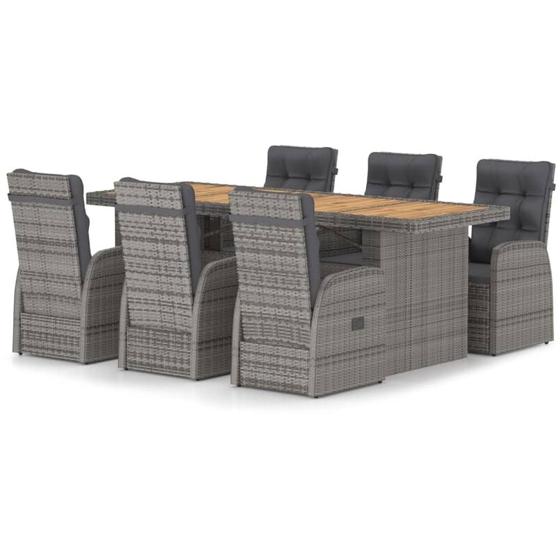 

Set de comedor de jardín 7 pzas y cojines ratán sintético gris - Gris - Youthup
