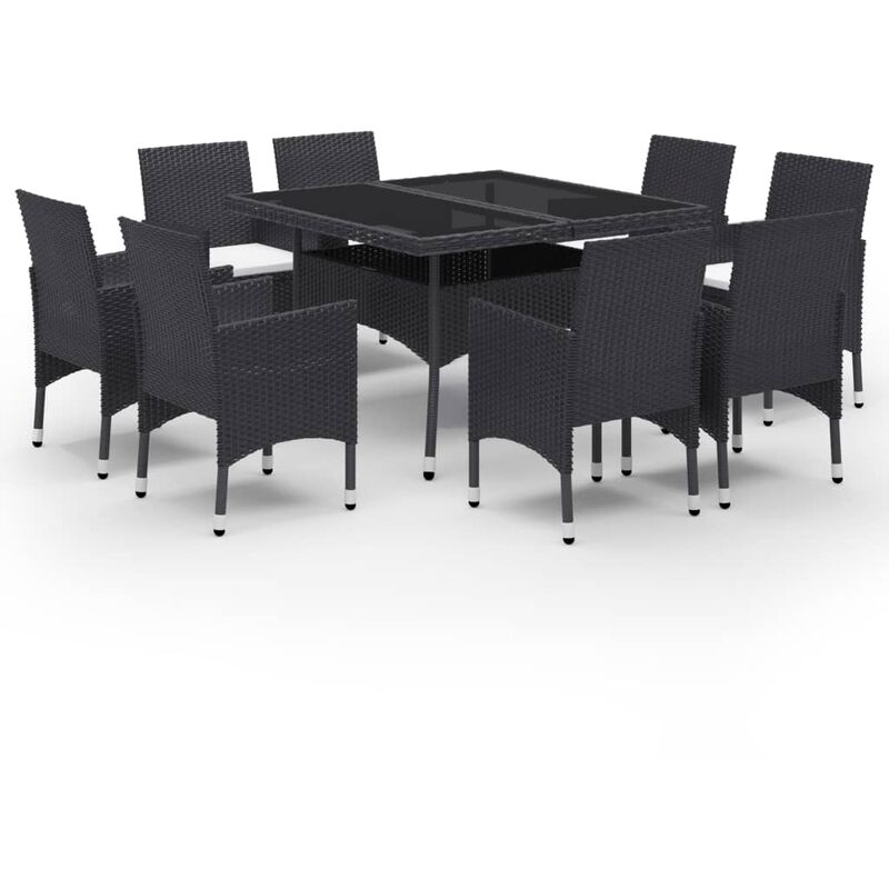 

Set de comedor de jardín 9 piezas ratán PE y vidrio negro - Negro - Youthup