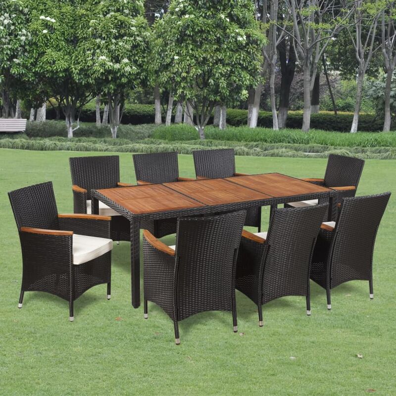 

Set de comedor de jardín 9 piezas y cojines ratán sintético - Negro - Youthup