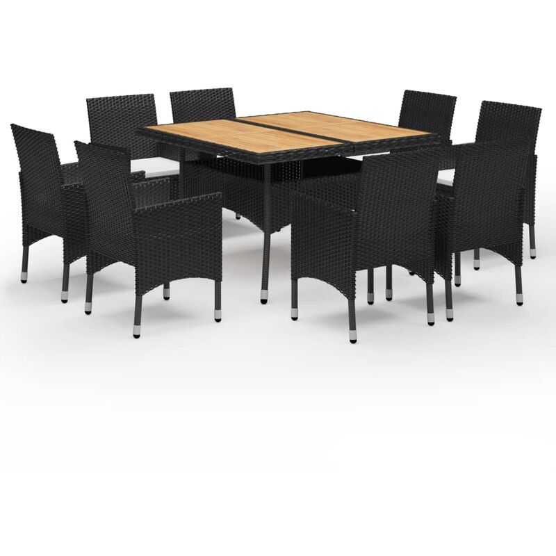 

Set de comedor de jardín 9 pzas ratán PE y madera acacia negro - Negro - Youthup