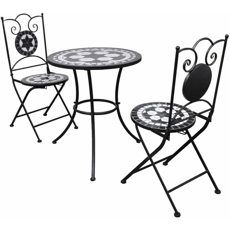 

Set de mesa y sillas de jardín 3 piezas mosaico blanco y negro - Negro - Youthup