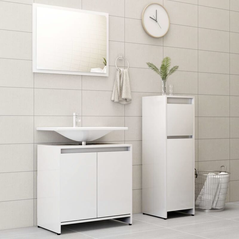 

YOUTHUP Set de muebles de baño 3 piezas aglomerado blanco brillante - Blanco