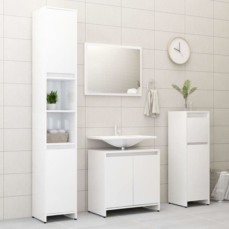 

Set de muebles de baño 4 piezas aglomerado blanco brillante - Blanco - Youthup
