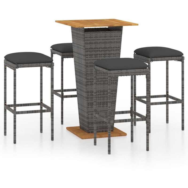 

Set de muebles de bar de jardín 5 pzas y cojines ratán PE gris - Gris - Youthup