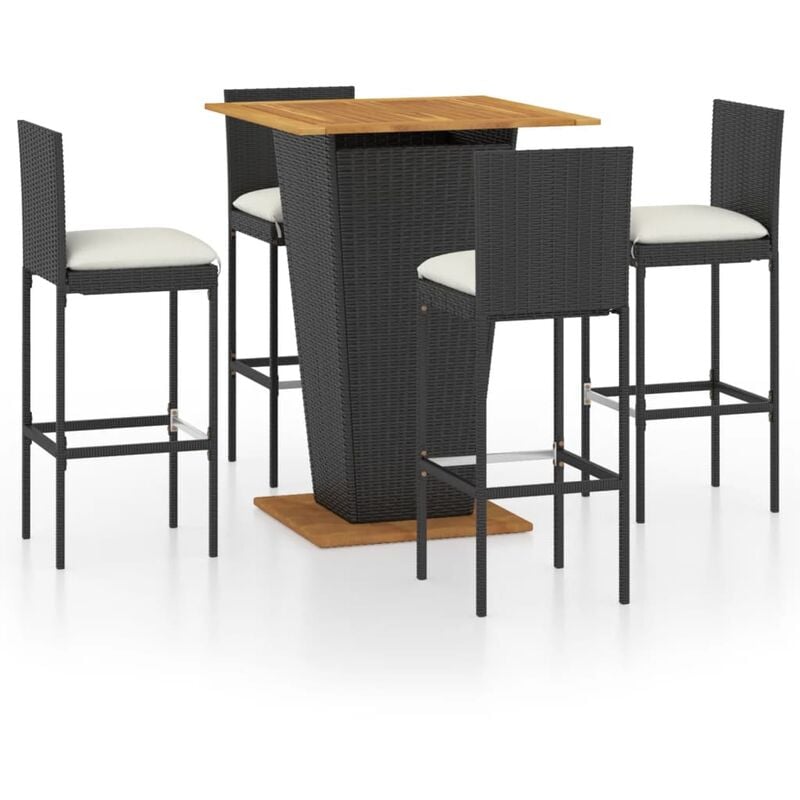 

Set de muebles de bar de jardín 5 pzas y cojines ratán PE negro - Negro - Youthup
