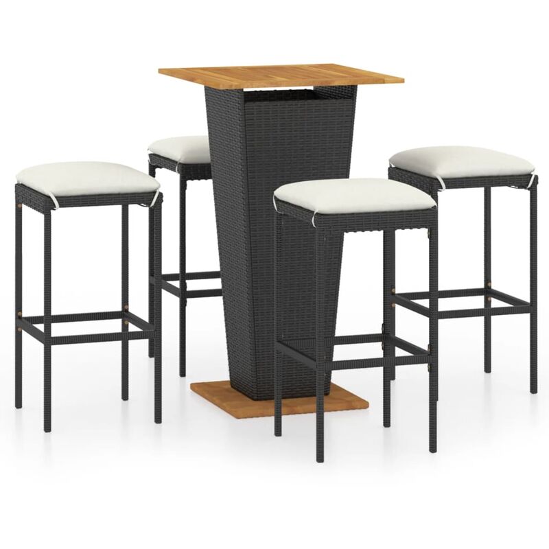 

Set de muebles de bar de jardín 5 pzas y cojines ratán PE negro - Negro - Youthup