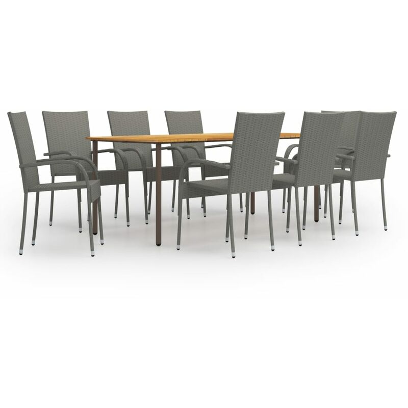 

Set de muebles de comedor de jardín 9 piezas de ratán PE gris - Gris - Youthup