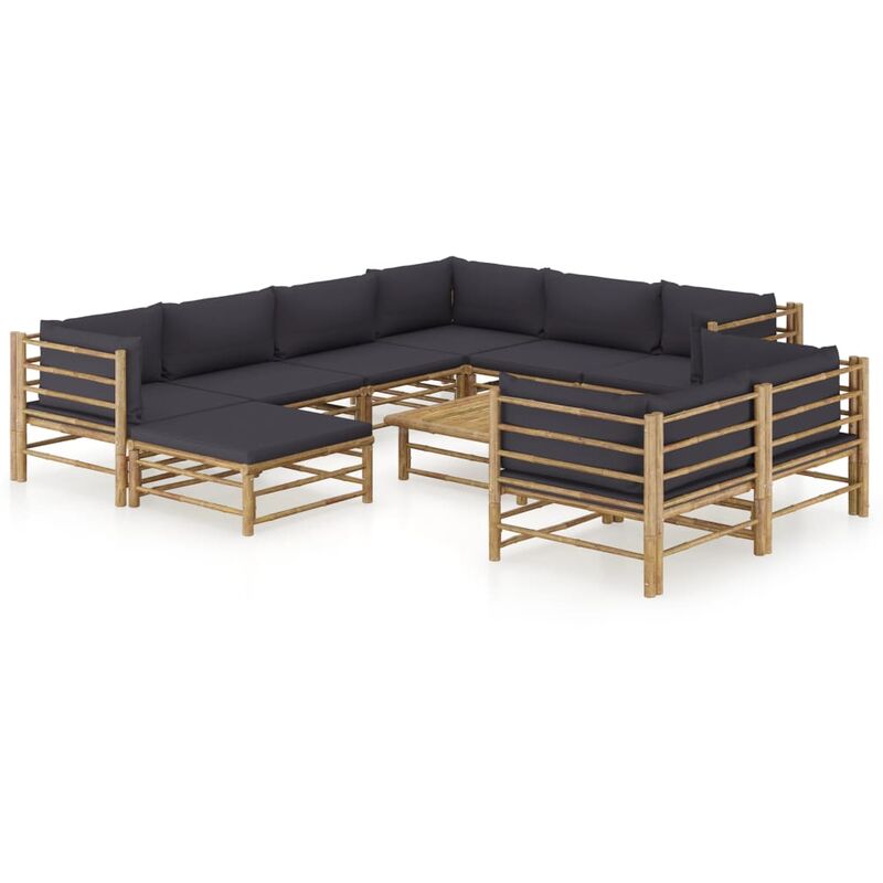 

Set de muebles de jardín 10 piezas bambú y cojines gris oscuro - Marrón - Youthup