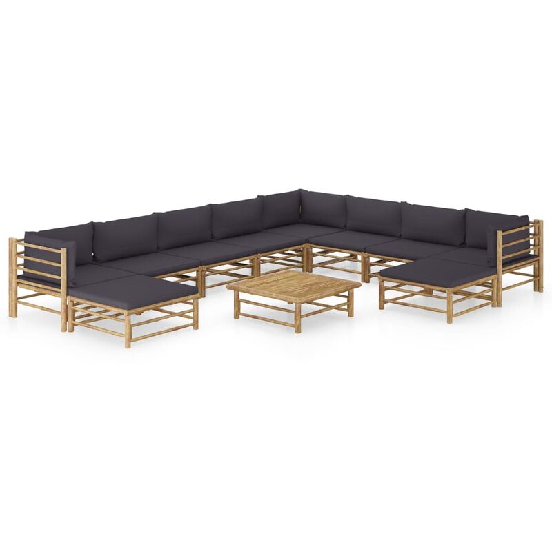 

Set de muebles de jardín 11 piezas bambú y cojines gris oscuro - Marrón - Youthup