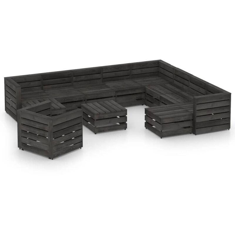 

Set de muebles de jardín 12 pzas madera de pino impregnada gris - Youthup