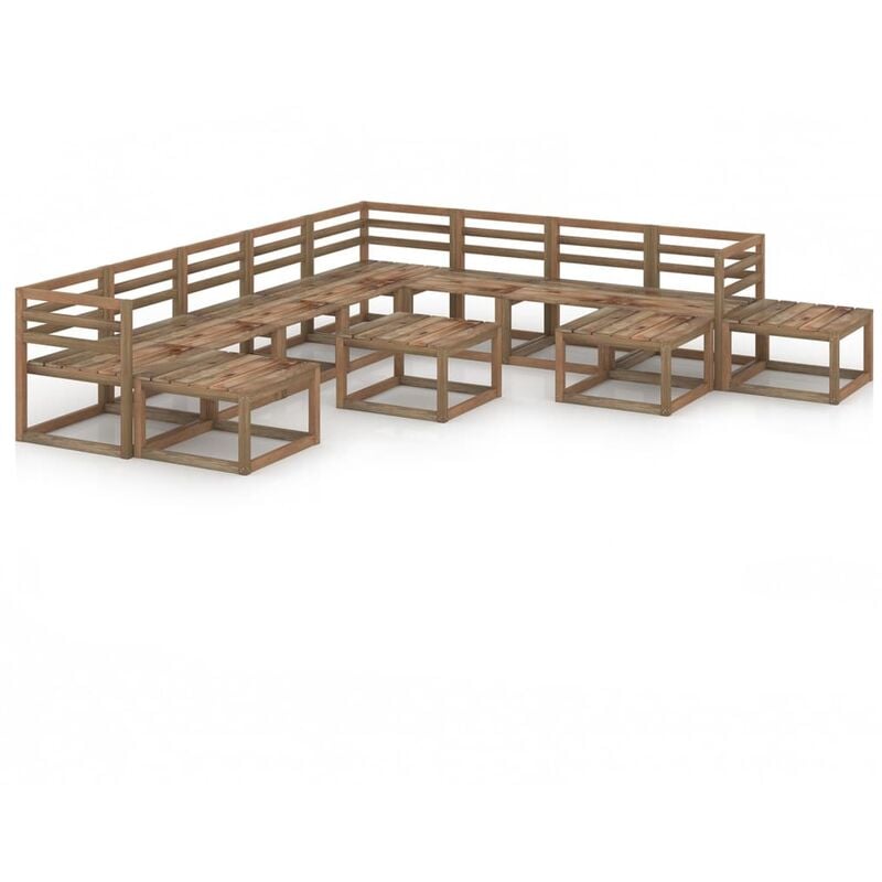 

Set de muebles de jardín 12 pzas madera pino impregnada marrón - Marrón - Youthup