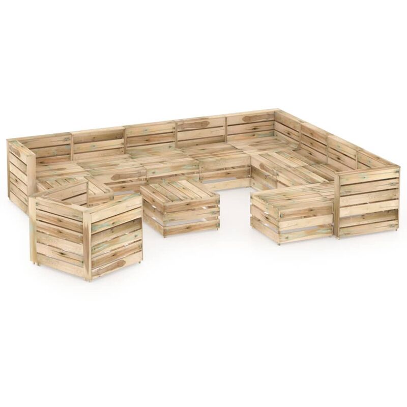 

Set de muebles de jardín 12 pzas madera pino impregnada verde - Youthup