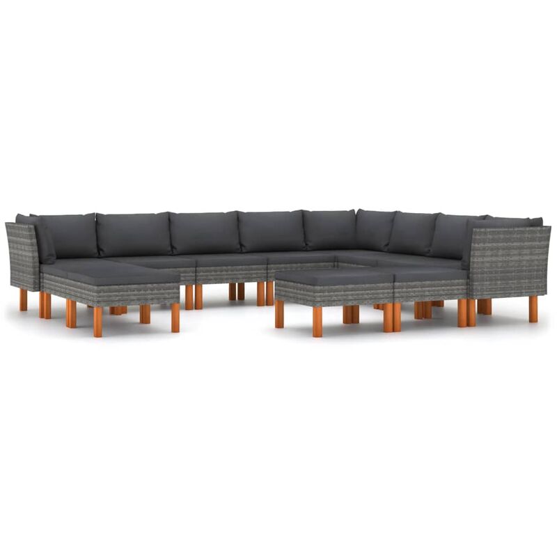 

Set de muebles de jardín 12 pzas y cojines ratán sintético gris - Gris - Youthup