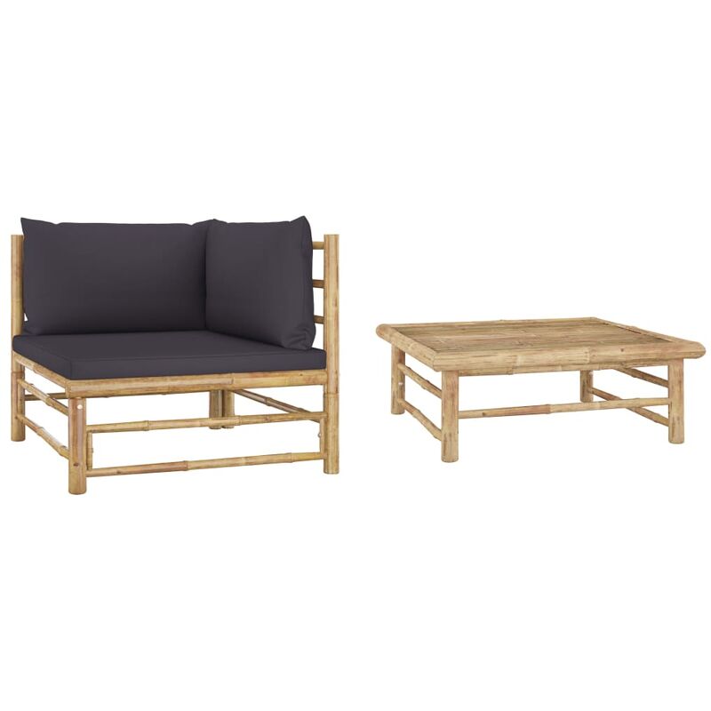 

Set de muebles de jardín 2 piezas bambú y cojines gris oscuro - Marrón - Youthup