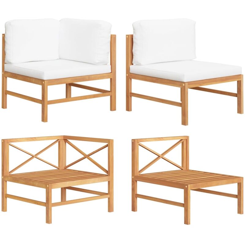 

Set de muebles de jardín 2 pzas madera de teca y cojines crema - Marrón - Youthup