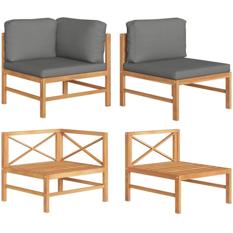 

Set de muebles de jardín 2 pzas madera teca cojines gris oscuro - Marrón - Youthup