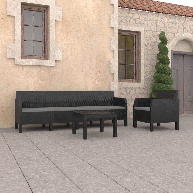 

Set de muebles de jardín 3 piezas con cojines PP gris antracita - Antracita - Youthup