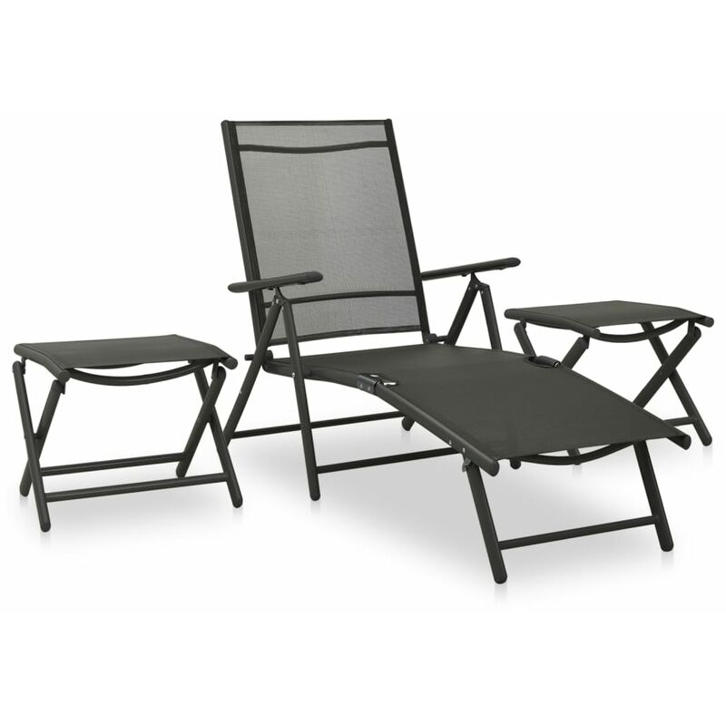 

Set de muebles de jardín 3 piezas textilene aluminio negro - Negro - Youthup