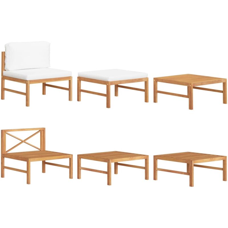 

Set de muebles de jardín 3 pzas madera de teca y cojines crema - Marrón - Youthup