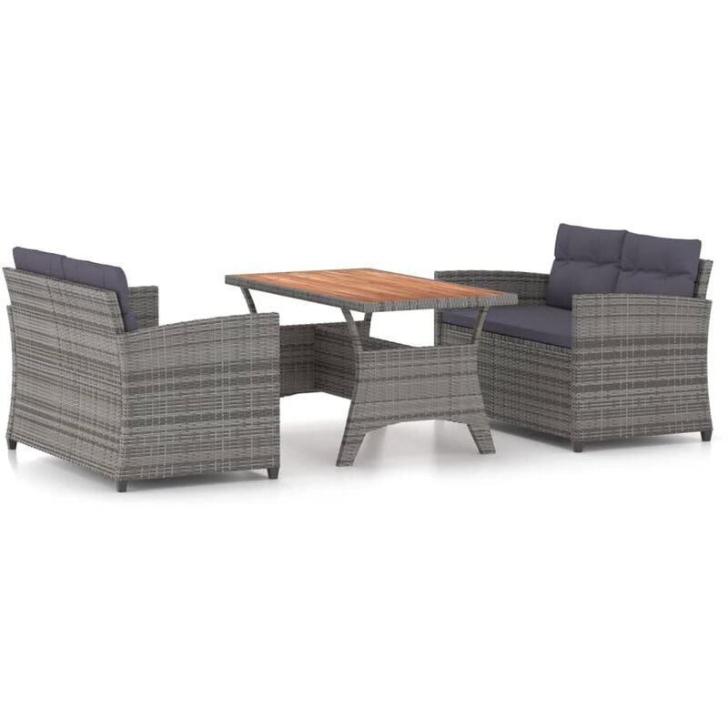 

Set de muebles de jardín 3 pzas y cojines ratán sintético gris - Gris - Youthup