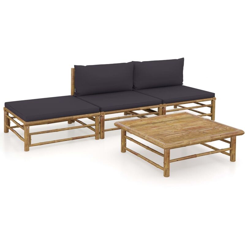 

Set de muebles de jardín 4 piezas bambú y cojines gris oscuro - Marrón - Youthup