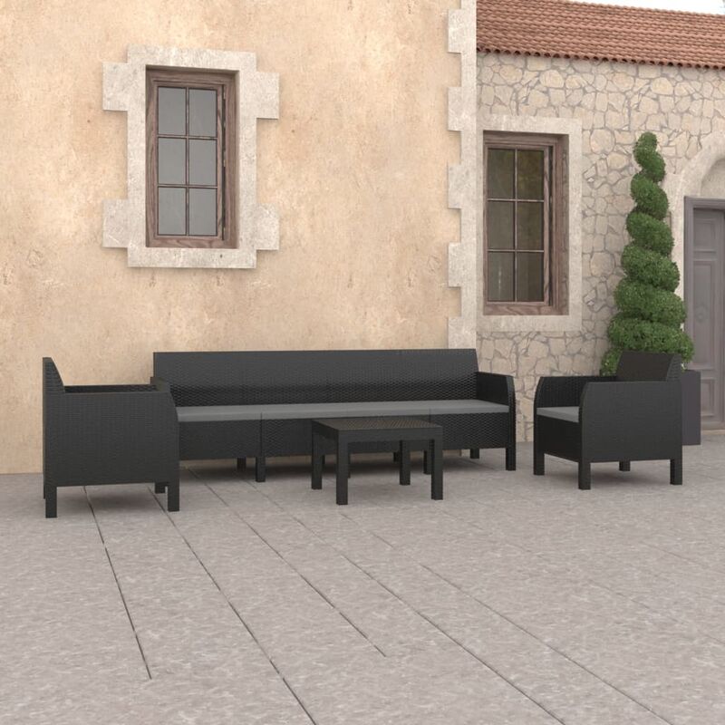 

Set de muebles de jardín 4 piezas con cojines PP gris antracita - Antracita - Youthup
