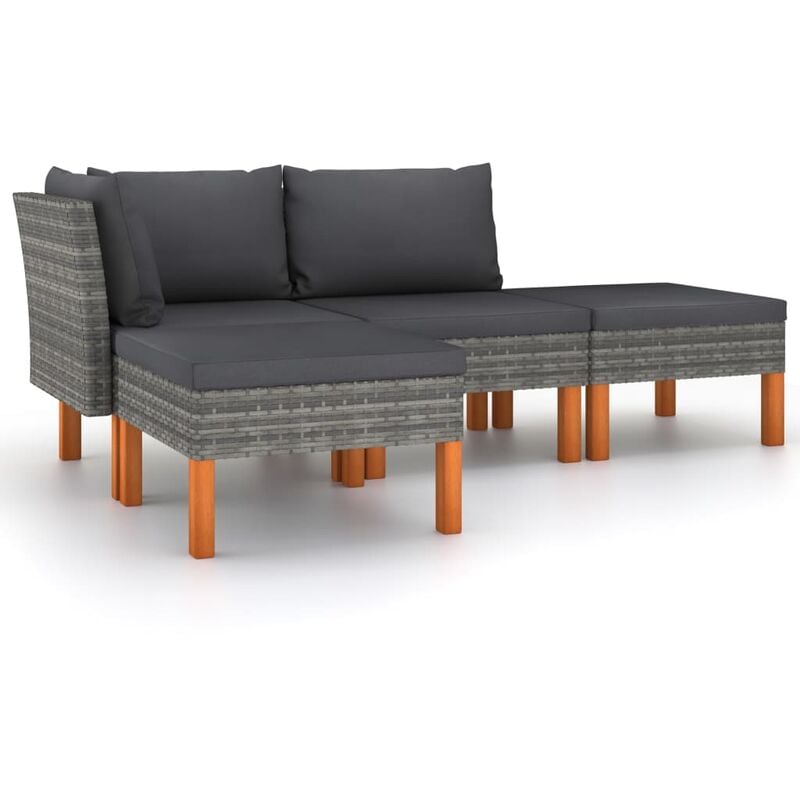 

Set de muebles de jardín 4 pzas y cojines ratán sintético gris - Gris - Youthup