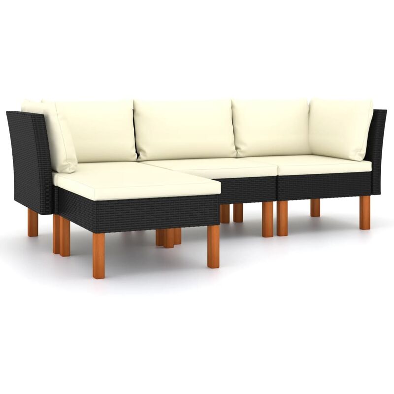 

Set de muebles de jardín 4 pzas y cojines ratán sintético negro - Negro - Youthup