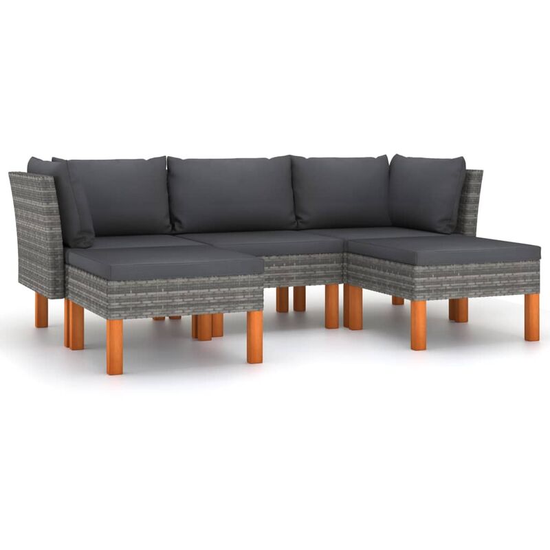 

Set de muebles de jardín 5 pzas y cojines ratán sintético gris - Gris - Youthup