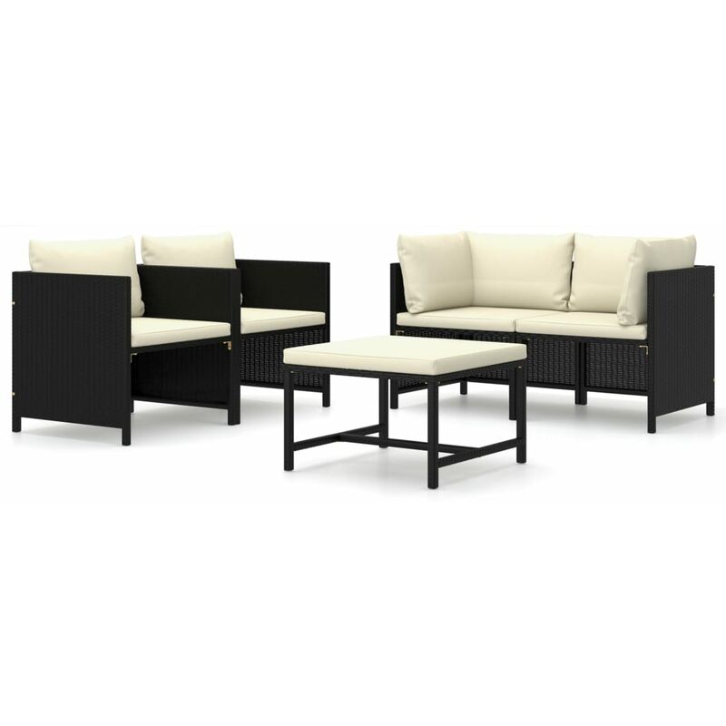 

Set de muebles de jardín 5 pzas y cojines ratán sintético negro - Negro - Youthup