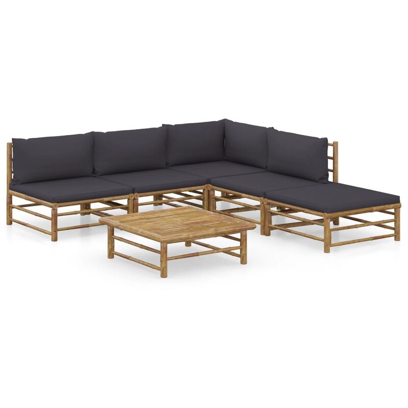 

Set de muebles de jardín 6 piezas bambú y cojines gris oscuro - Marrón - Youthup