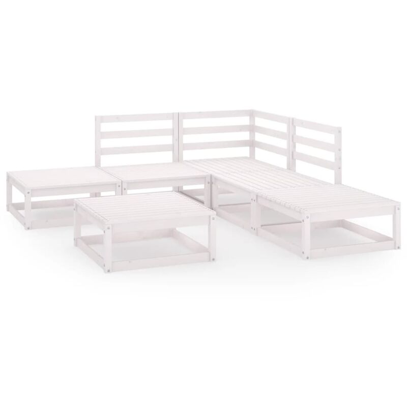 

Set de muebles de jardín 6 piezas blanco madera maciza de pino - Blanco - Youthup