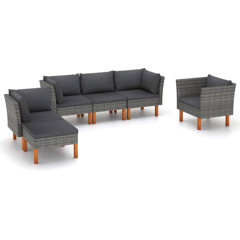 

Set de muebles de jardín 6 pzas ratán sintético eucalipto gris - Gris - Youthup